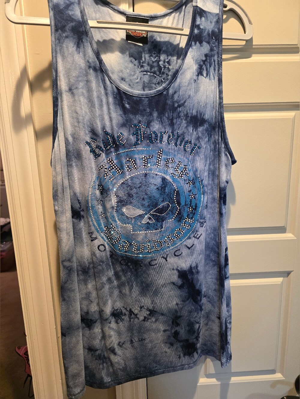 Harley-Davidson Navy and Light Blue Tie-Dye Studded Tank 1XL